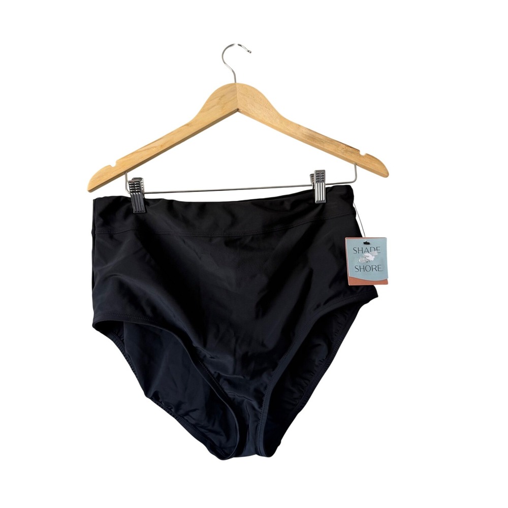 Shade & Shore Womens High Waist Bikini Bottom Black Solid Size‎ X 14/16 NWT